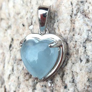 Aquamarine Heart Pendant .925 Sterling Silver Genuine Gemstone Blue Beryl